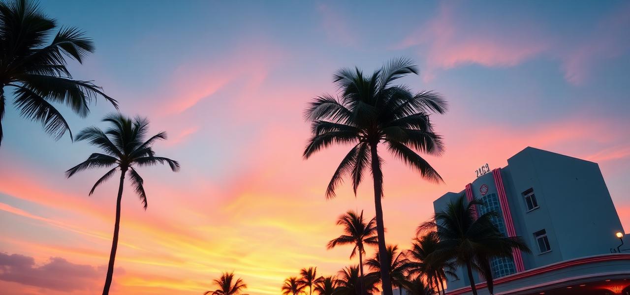 Miami Beach palm trees and Art Deco architecture